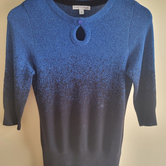 Notations Petite Ombre Knit Top PS Blue Black Keyhole 3/4 Sleeve - Picture 4 of 5